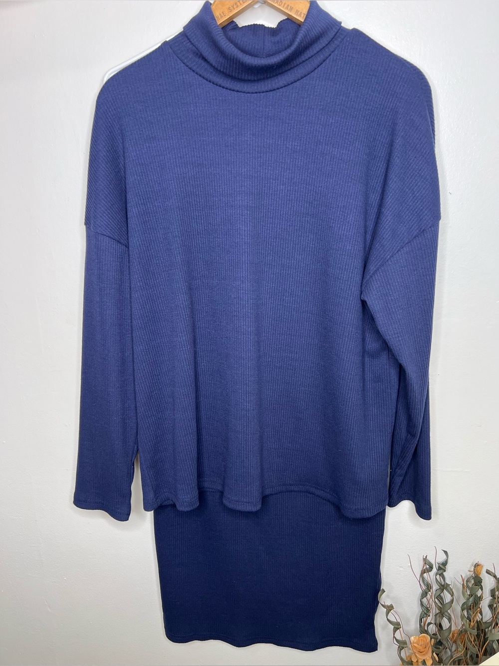 Prettygarden RIbbed Long Sleeve Mock Turtleneck and Pencil Skirt Set